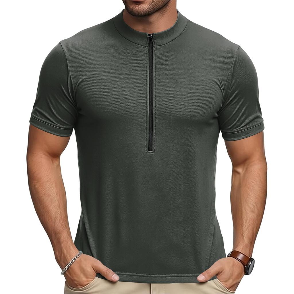 Herren Rundhals Kurzarm Reißverschluss Atmungsaktiv Schnelltrocknend Radsporttrikot Leichtes Sportoberteil für Outdoor-Sportarten