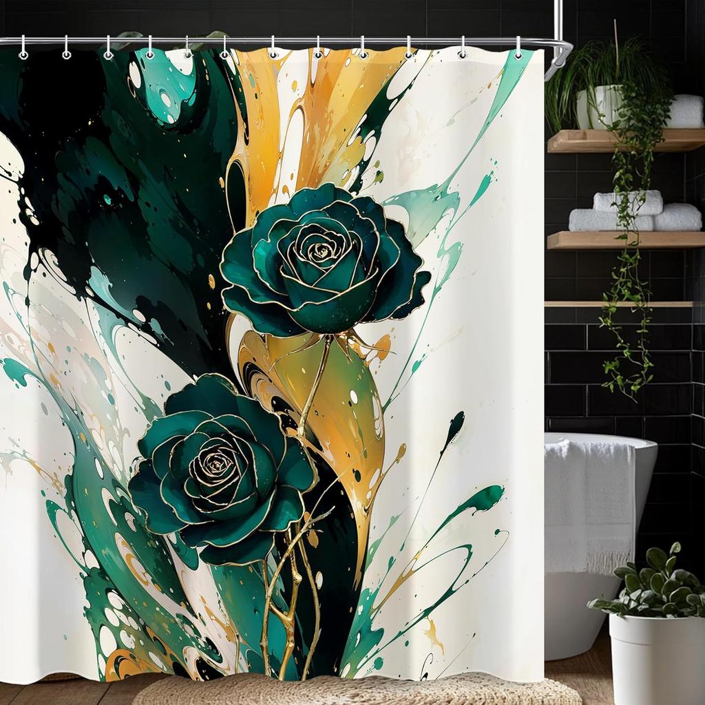 Boho Vintage Flower Shower Curtain Sets For Bathroom Retro Floral Shower Curtain Rustic Country Polyester Bathtub Curtain