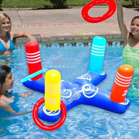 Practical Foldable Good Sealing PVC Multiplayer Throwing Ring Play Toy with 8 Rings Daily Use Toss Game