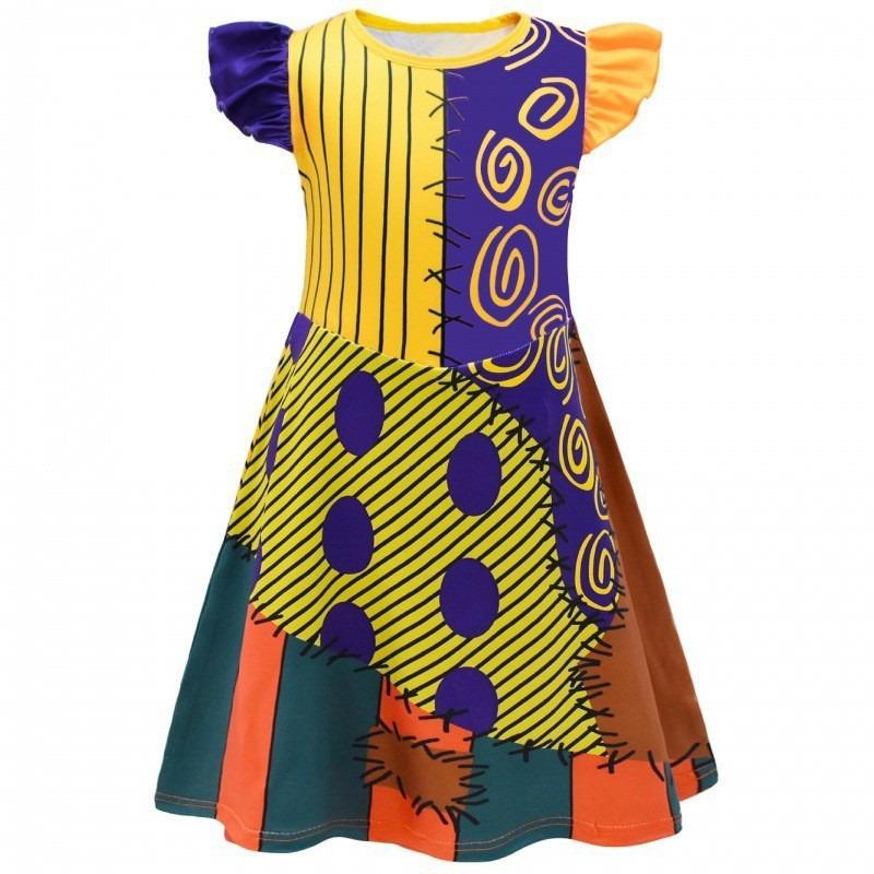 European And American Children'S Skirts Halloween Horror Night Children'S Dresses Short Ruffle Sleeves Girls Clothes Round Neck Evening Dresses