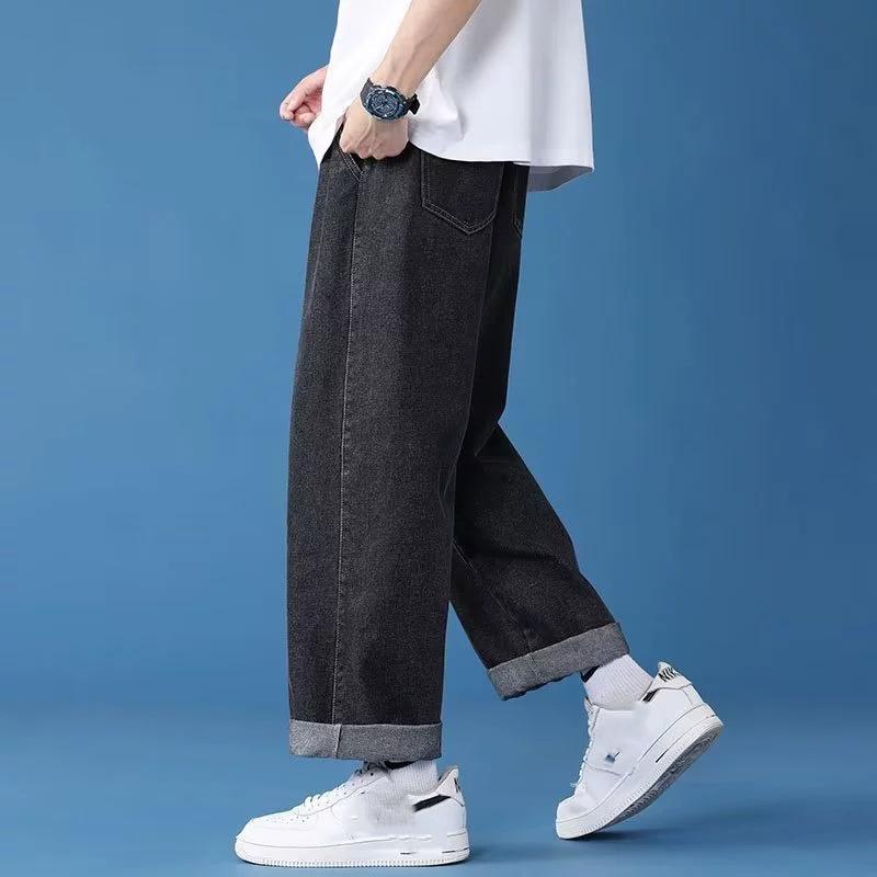 Spring Autumn Men's Jeans Loose and Breathable Solid Color Casual Straight Leg Pants, A Must-have Cool and Handsome for High Street You