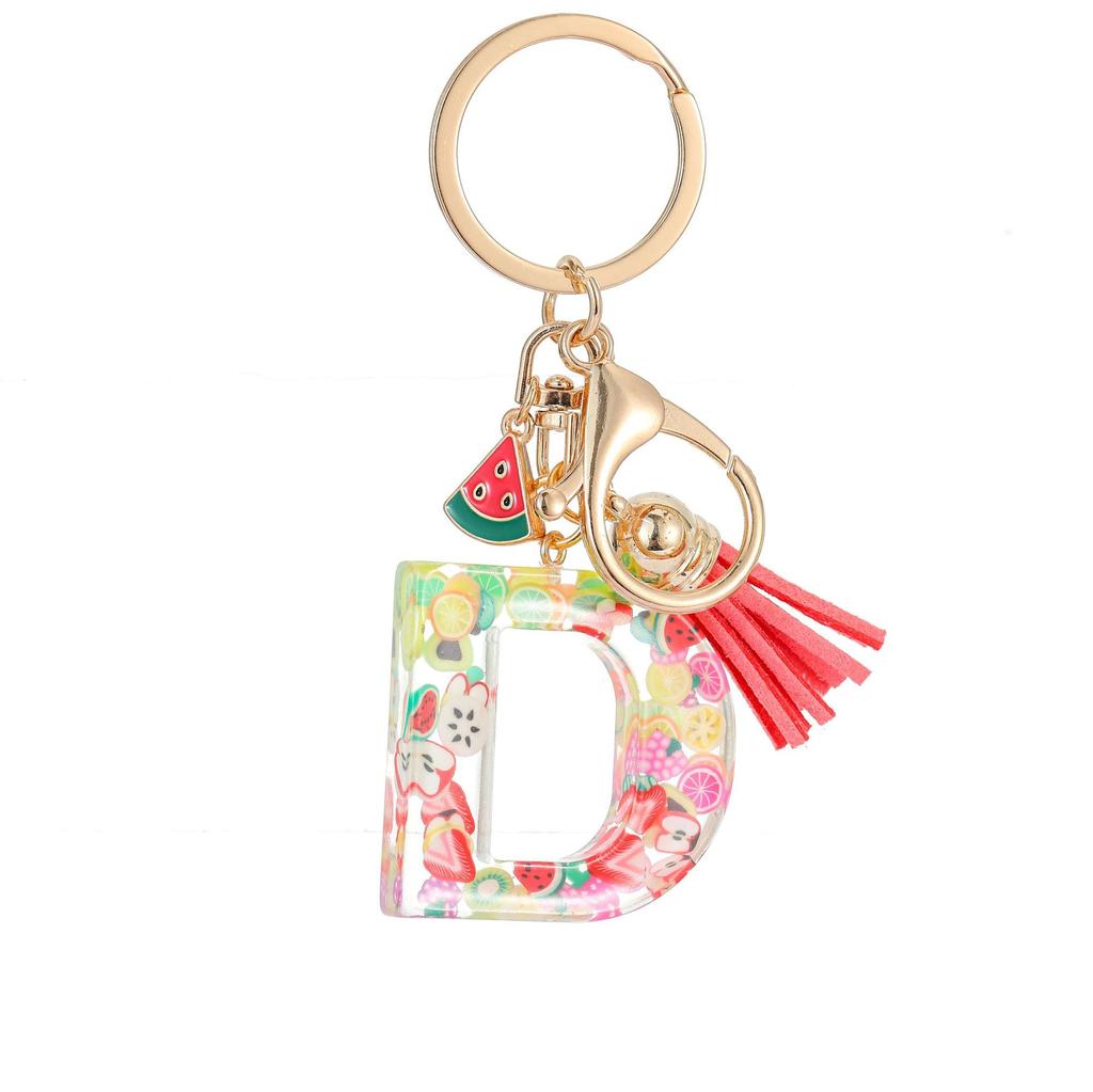 Summer Fruit Resin Keychain 26 Letters Fresh Cute Pendant Classic Retro Practical Durable Backpack Hanging Ornament Fashion Bag Accessory