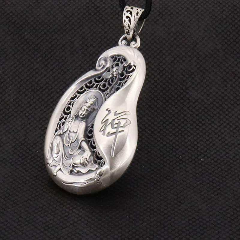 Copper Pendant Necklace Men Women Hollow Carved Buddha Charm With Chain Ethnic Style Spiritual Jewelry