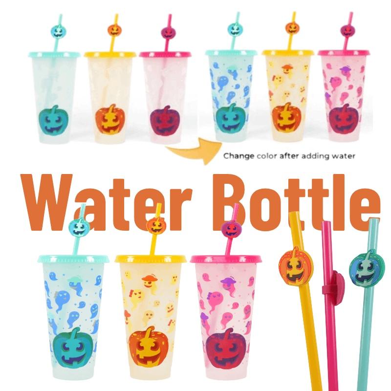 Plastic Colorchanging Cold Halloween Pumpkin Cup With Straw Capacity Large