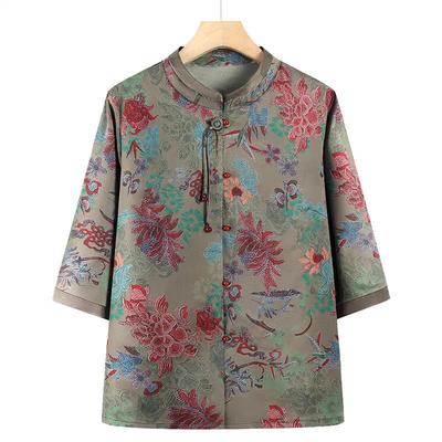 Stylish Stand Collar Nine-Sleeve Blouse for Middle-Aged and Elderly Women