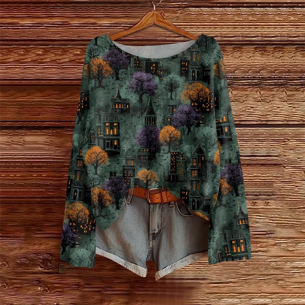 Long Sleeve Shirts For Women Print Graphic Tees Blouses Casual Plus Size Basic Tops Pullover
