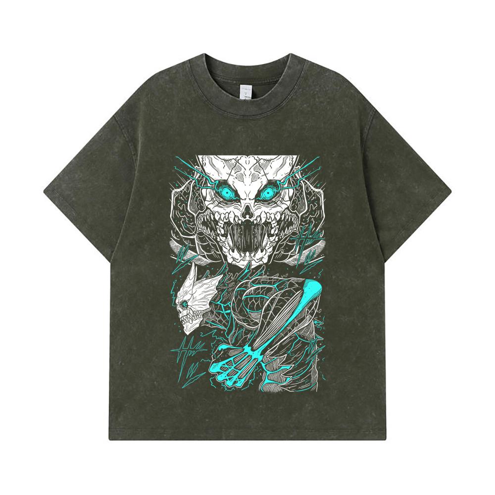 275 GSM Washed T-shirts 100% Cotton Kaiju No 8 V2 Print Unisex Heavy Cotton T Shirt S