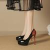 -6 Sexy Color Matching Waterproof Table Single Shoes Temperament Round Head Thin Heel High Heels Women Are Not Tired Feet Super High Heels Women