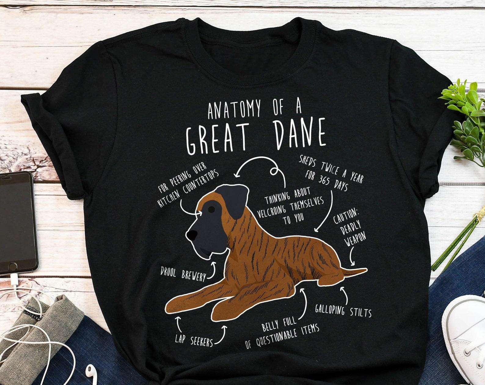 Brindle Great Dane Shirt, , , Funny Dog Lover Gift, Cute Great Dane T-shirt, Great Dane Mom, Dog Dad Tshirt, Pet Tee, Dog Anatomy 110