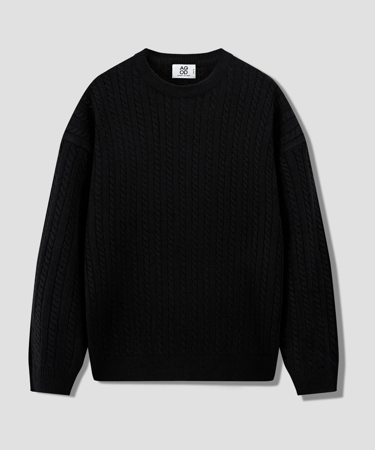 Age O.D. Crew Neck Oversized Cable Sweater Knit [Black] Black/M