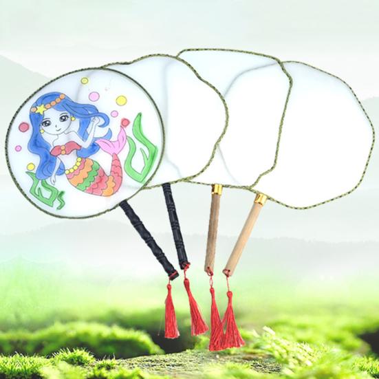 DIY Malířský Kulatý Vějíř s Dřevěnou Rukojetí Ručně vyráběný Dekorativní Vějíř Čínský Styl Nedokončený Ruční Vějíř Řemesla Dekorace