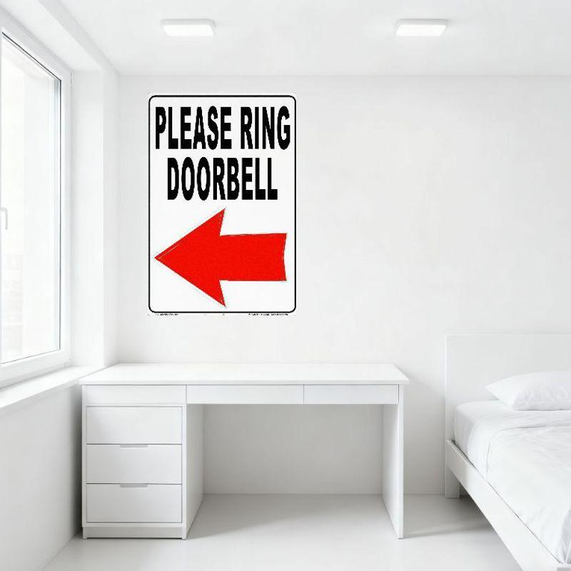 PLEASE RING DOORBELL Metal Tin Sign with Red Arrow, Vintage Style Warning Sign for Home Cafe Store Door Decor, Simple Clear Desi