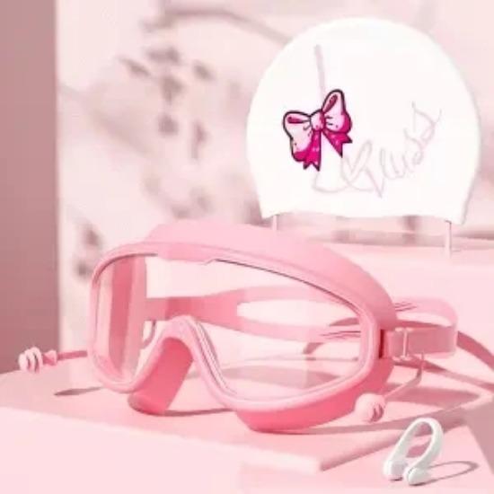 Swimming Goggles Waterproof Anti-fog HD Professional Women Large Frame Swimming Goggles Diving Swim Cap Set Equipment Bow