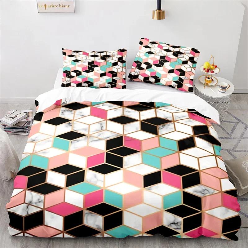 Marble Duvet Cover Full King Microfiber Geometric Bedding Set Abstract Triangle Comforter Cover For Kid Adult Teen Bedroom Decor
