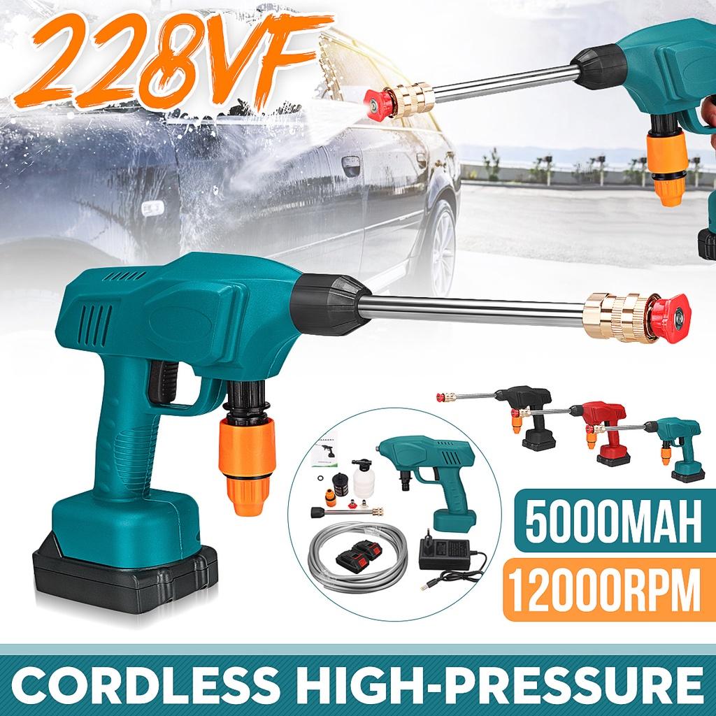 

288VF 5000 mA 50Bar Cordless Car Washer Spray Water Gun High Pressure Car Wash Nozzle Cleaning Machine for 18V Battery ABS Plastic 1*Battery красный