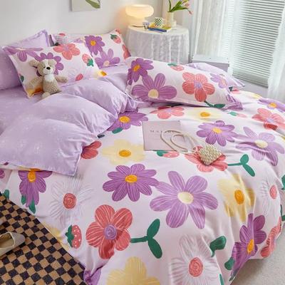 Ins Style Floral Print Duvet Cover + Flat Sheet + Pillowcases No Filling Twin Single Queen King Size Boys Girls Bedding Linen