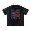 She Loves Jesus and America Too | Snow Washed Oversized Cotton T-Shirt and Kids Shirt