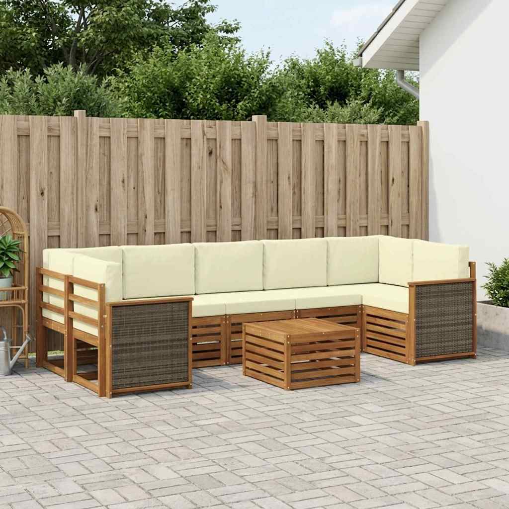 Outdoor Sofa Set 8 pcs Natural and Cream Solid Acacia Wood