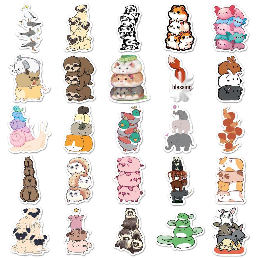 50 Stackable Animal Doodle Stickers – Cute Cartoon Animals for Journals, Water Bottles, and Phone Cases