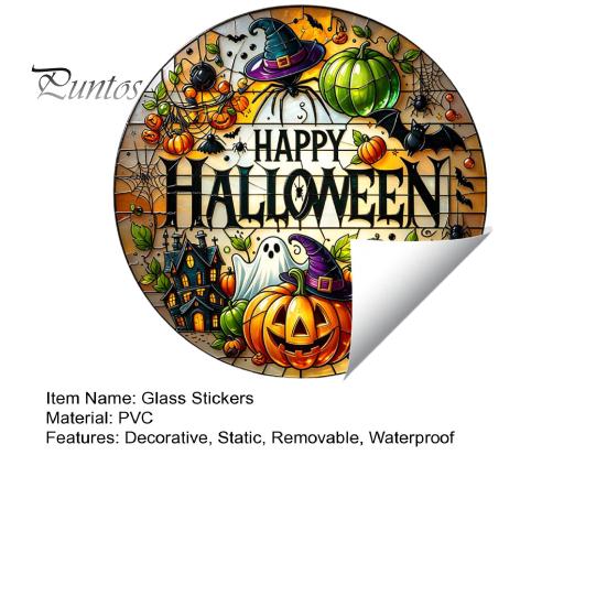 Pumpkin Ghost Wall Stickers Halloween Stained Glass Style Static Window Clings, Waterproof PVC Bat Seasonal Home Accents Haunted House Decals,