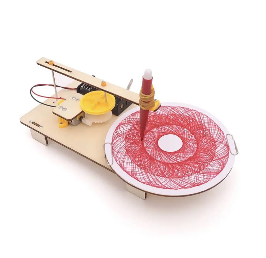 DIY Children's Puzzle Assembly Wooden Electric Plotter Kit Model Automatic Drawing Robot Scientific Physics Experiment Toy