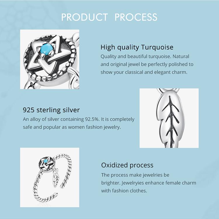 WOSTU 925 Silver DreamCatcher Hollow Star Turquoise Delicate Simple Hypoallergenic Statement Ring Jewelry Gift