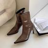 French single boots Martin women's shoes temperament black thin 2025 boots spring and autumn pointed new thin heel short boots