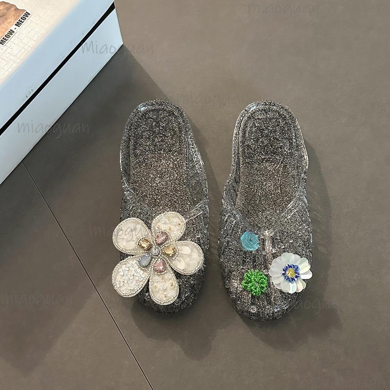 Women's Summer Beach Slippers Transparent PVC Low Heel Slippers Cover Toe Slip on Casual Slides Sandalias De Mujer