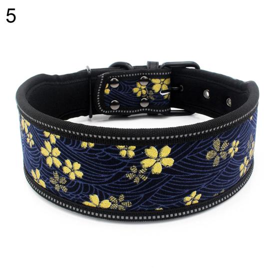 Flower Line Print Reflective Adjustable Pet Dog Puppy Collar Soft Neck Strap