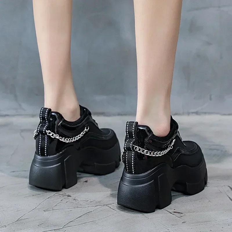 Fashion 10CM Genuine Leather Metal Decoration Ankle Boot Platform Wedge Women Casual Autumn Super High Hidden Heel Sneakers Shoes Winter