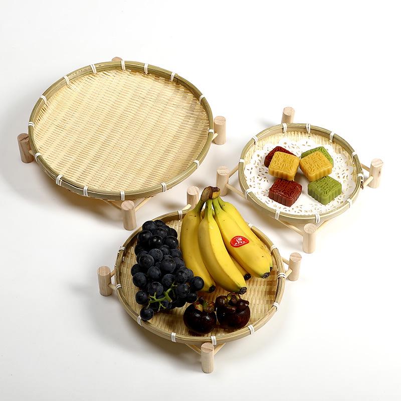 Cesto rotondo in bambù fatto a mano per snack, frutta e dolci