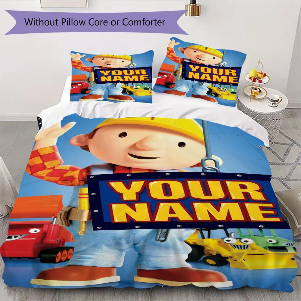 Benutzerdefinierte Name Bob der Baumeister Bettwäsche, Steppbett-Set Bettbezug Kissenbezug Zuhause Geburtstagsgeschenk(1 Bettbezug + 2 Kissenbezüge, ohne Füllung)_xia