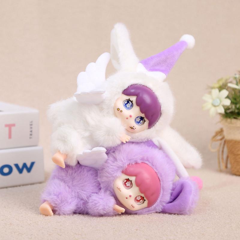 1Pcs Lying Posture Pajama Angel Plush Pendant Cute Fluffy Vinyl Doll Figure Collectible Anti-Lost Furry Doll Key Chain Kids Gift
