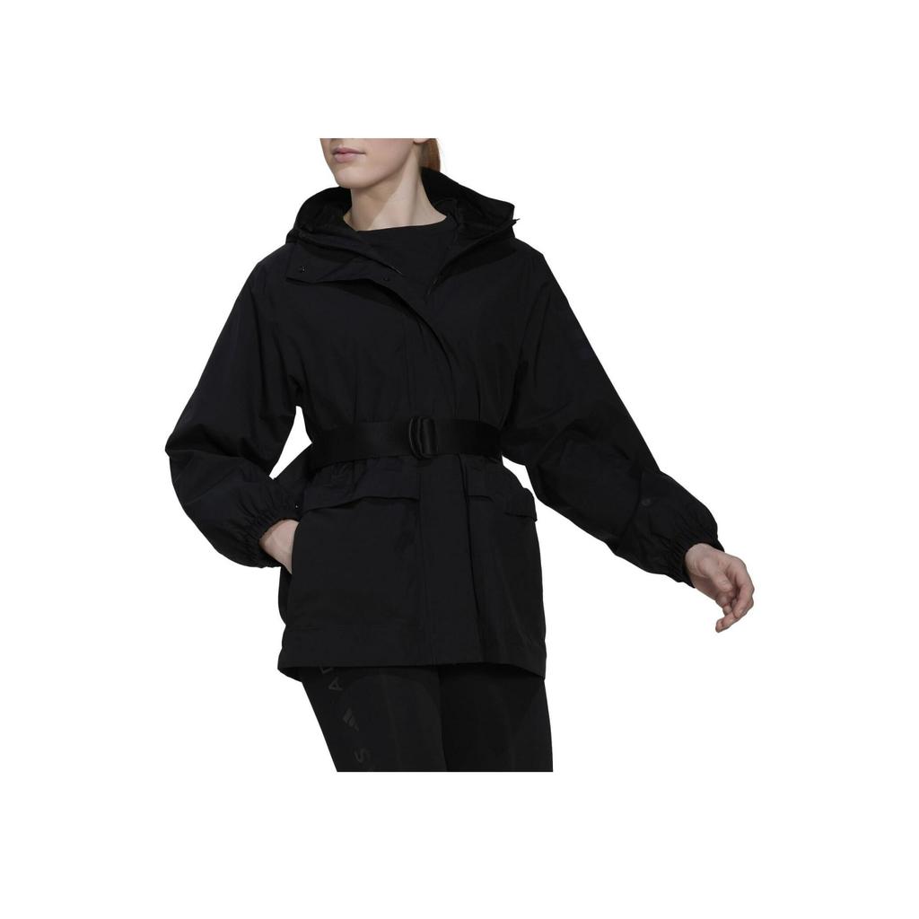 Adidas Kurtka damska z kapturem na sporty outdoorowe w jednolitym kolorze czarna HG8585