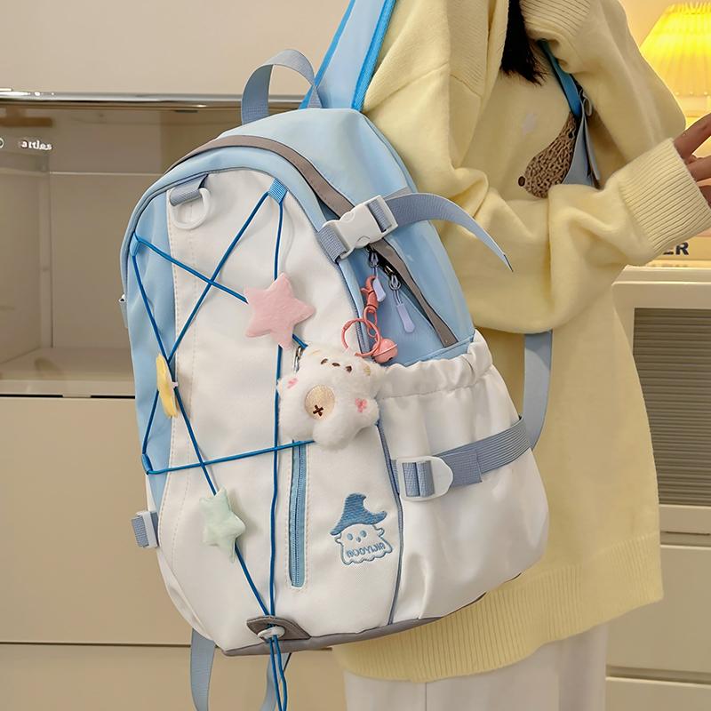 Junior High School Student Schoolbag Color Block Women Large Capacity Backpack