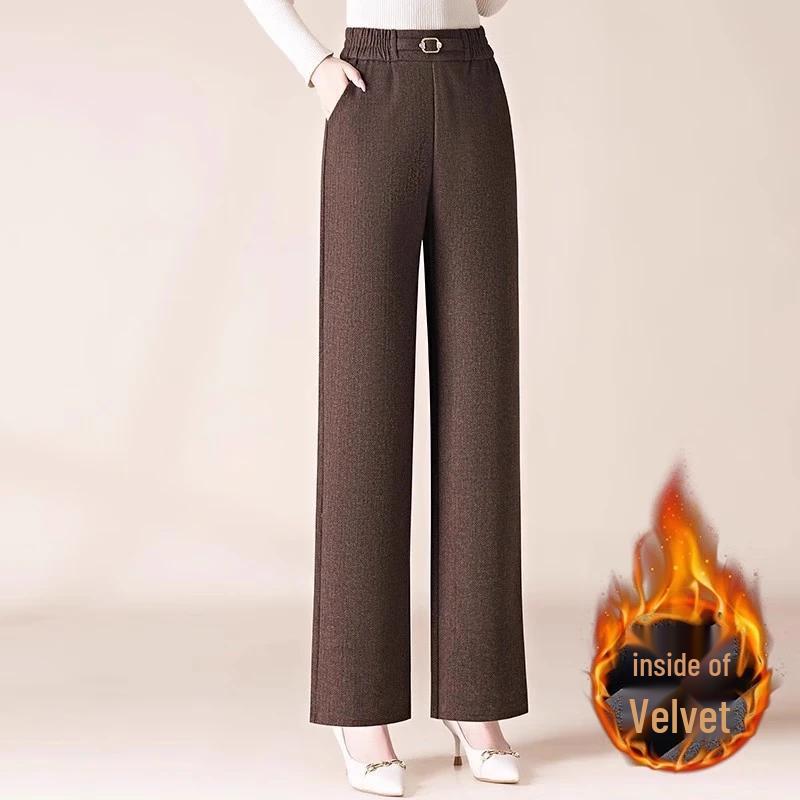 Women's Winter Elastic Wide-Leg Wool Blend Pants for Moms