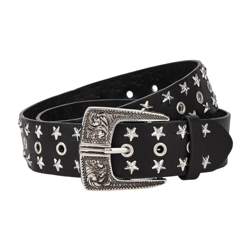 

Punk Rivets Studded Belt With Adjustable Length PU Leather Metallic Design Waistband For Women Girl Casual Party Outfit 1 чорний