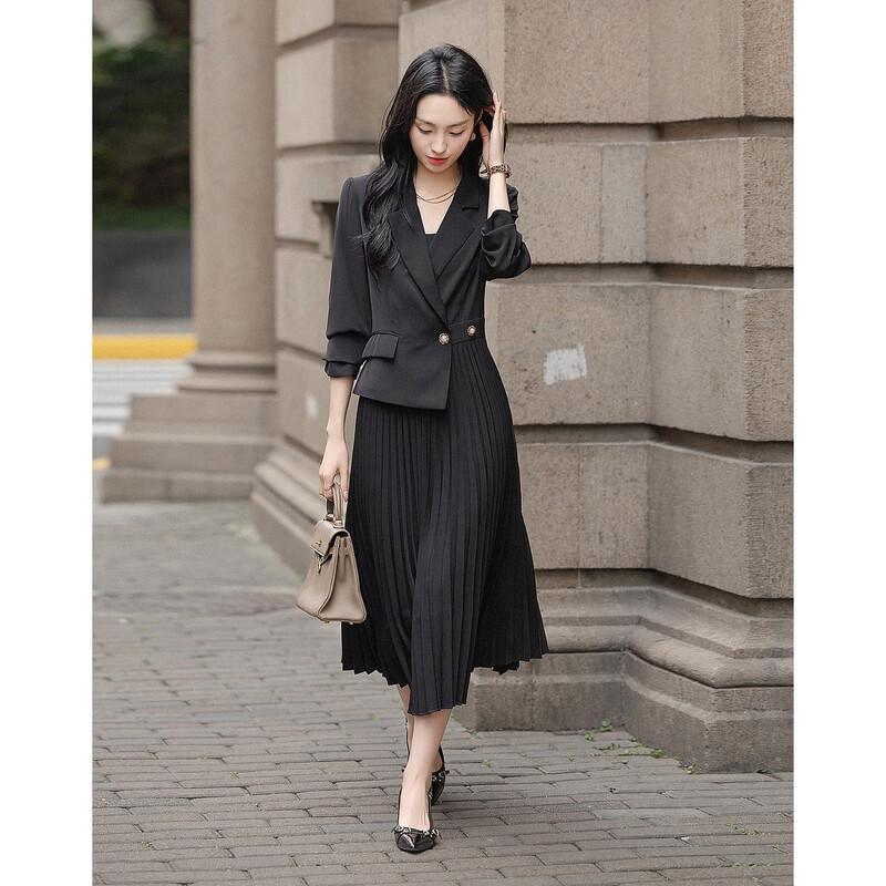 Elegant Commuter Asymmetric Pleated Blazer Dress