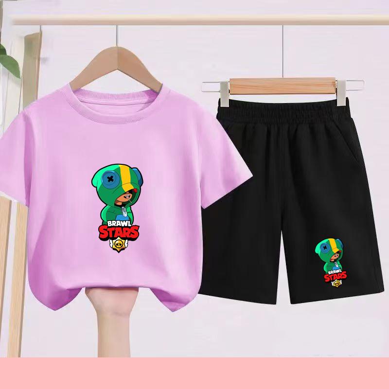 Children's Set - Disney Print Summer Boys' and Girls' Sports T-Shirts, Casual Short-Sleeved Shorts Set, 2-piece, for Ages 2-13
