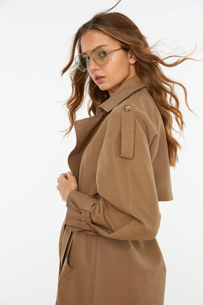 Women's Fashion Mink Belted Windbreaker Detailed Water Repellent Long Trench Coat