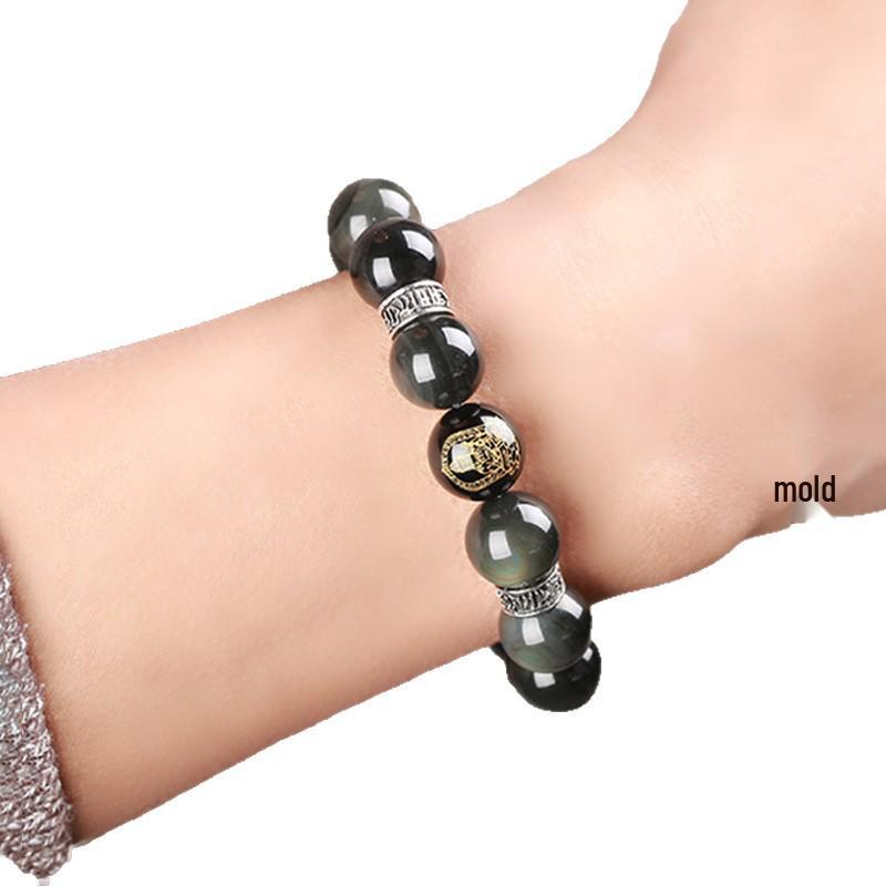 Black Obsidian Zodiac Guardian Bracelet: Benming Year Amulet for Men & Women, Lucky Buddhist Prayer Beads.