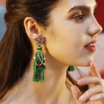Boho Ręcznie Robione Kolczyki Chwosty Święty Mikołaj - Europejski i Amerykański Styl Kreskówkowy