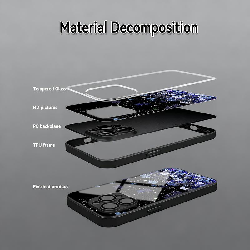 Starry Sky Blue Purple Floral Tempered Glass Phone Case For Samsung Galaxy S26 Ultra S25 S24 Ultra Plus 5G S23 FE Protect Cover