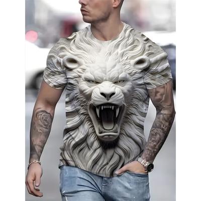 Fashion Lion Pattern Printed Men's T-Shirt Street Fashion Harajuku Round Neck Short Sleeve Retro Large Comfortable Tops