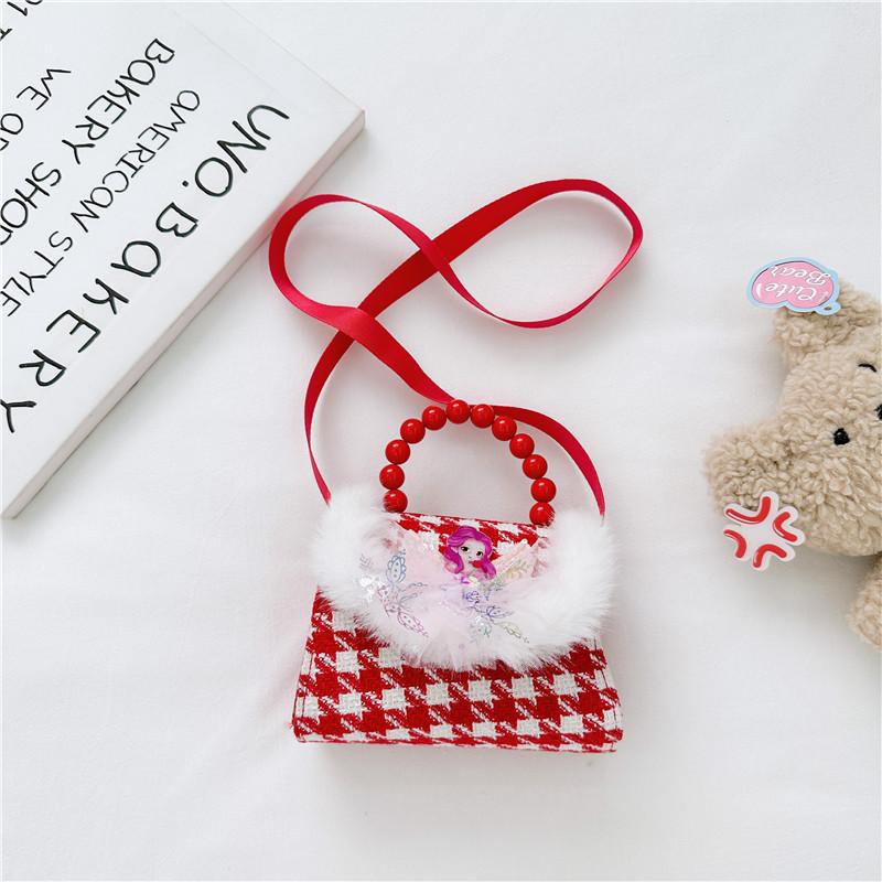 Cute Red Princess Style Children's Coin Bag With Charming Bow And Cartoon Design