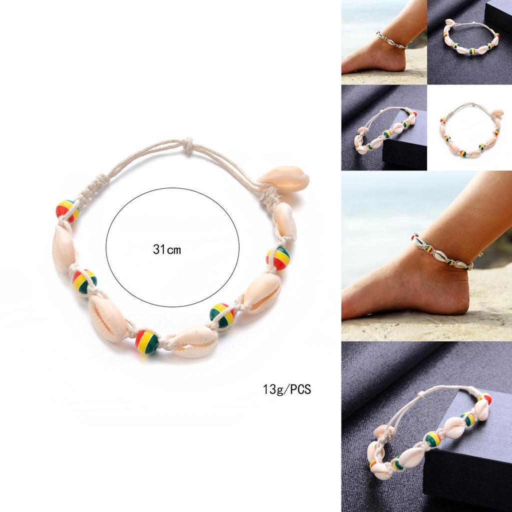 Bohemian Retro Charm Carved Wood Beads Shell Pendant Anklet With Handwork Weaving Artistry For Women
