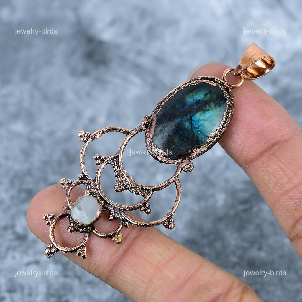 Oval Labradorite Gemstone Unique Electroformed Third Eye Chakra Pendant Copper VP-73