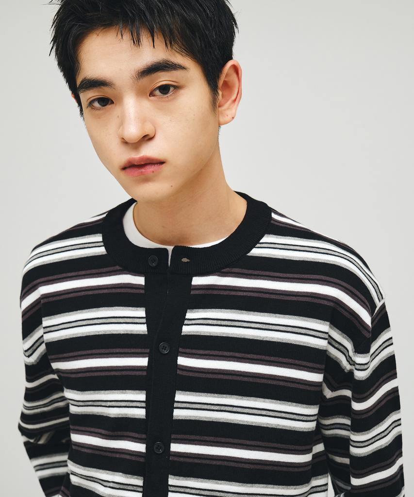 ECORR Washable Cotton Striped Crop Cardigan_Black