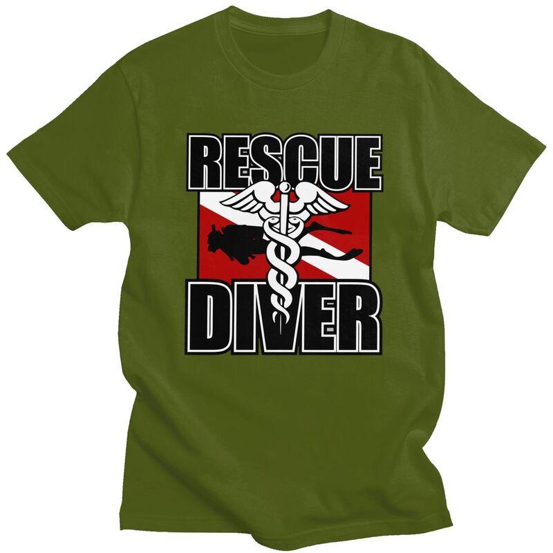 Custom Rescue Diver T Shirts for Men 100 Cotton Tee Tops Scuba Diving Tshirt ShortSleeve Tshirt Clothing