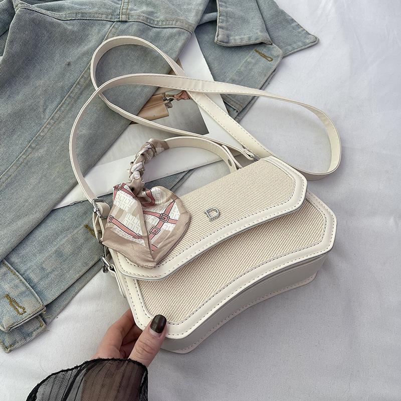 New Fashion Silk Scarf Contrasting Color Saddle Bag Versatile Portable Shoulder Crossbody Trendy Women's Bag